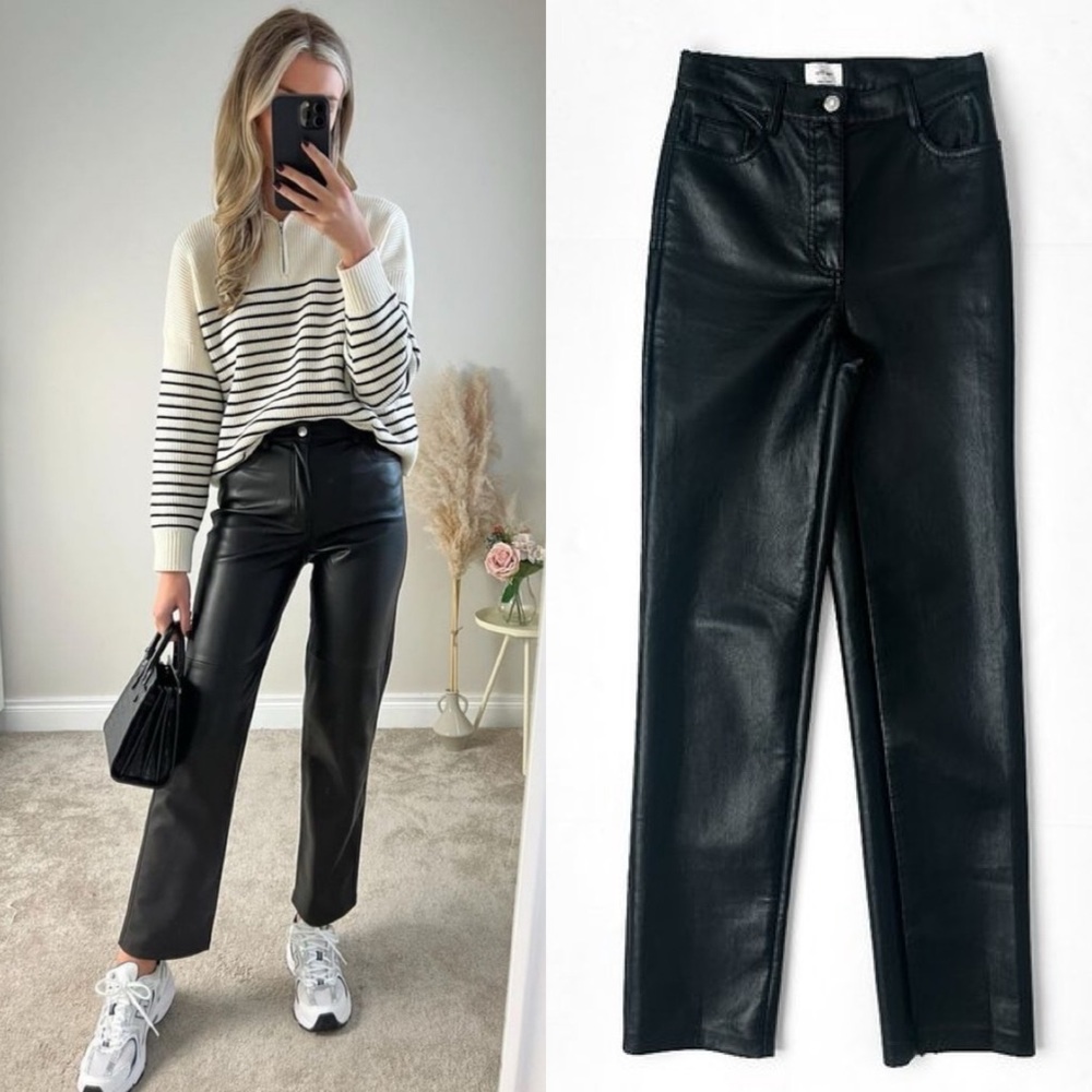 Wilfred Aritzia Melinda Faux Leather Straight Leg Black Pants 12